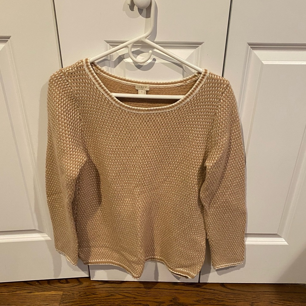 Camel and white knit J Crew sweater